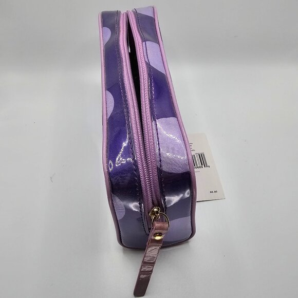 KATE SPADE Henrietta Cosmetic Bag Makeup Case Leather Pull Purple Polka Dots - Picture 5 of 6